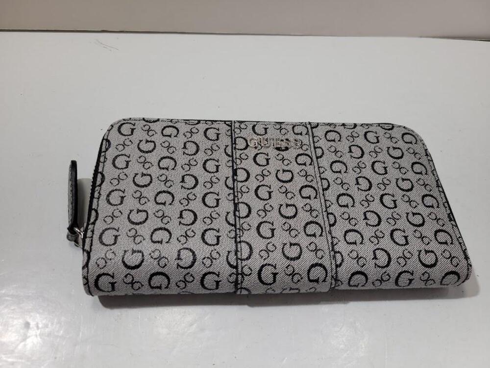 Guess Wallet Womens Gray Black Zip-Around Monogram Continental Clutch